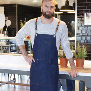 Denim Bib with leather strap